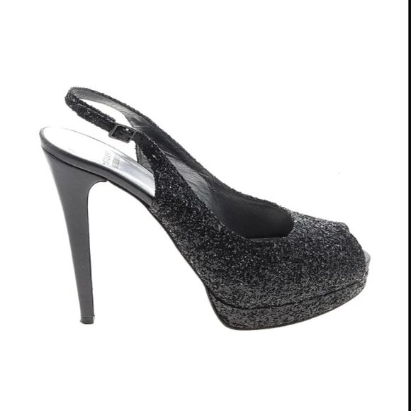 Stuart Weitzman Black Glitter Avalon Platform Shoe 9.5M - Picture 3 of 4